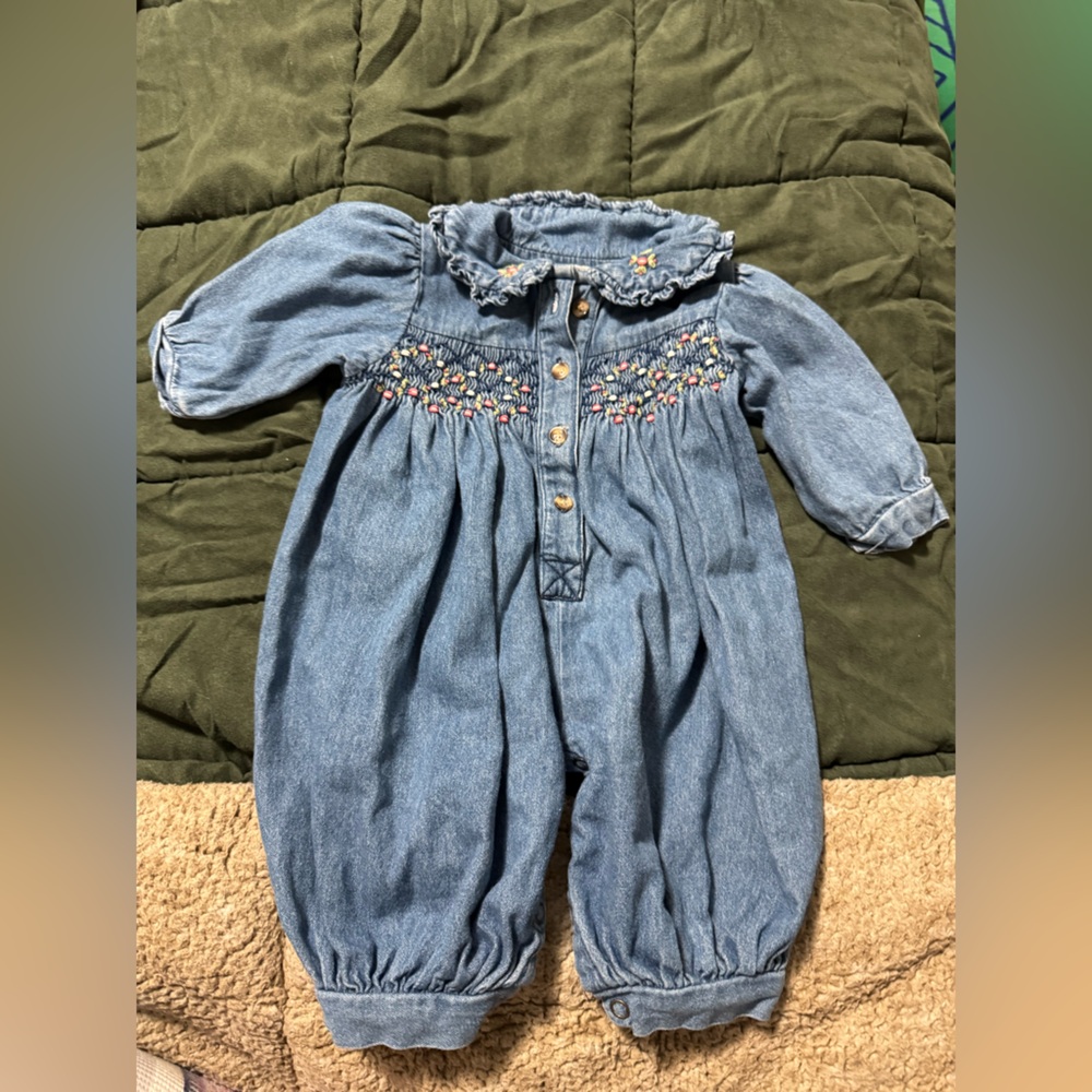 Vintage embroidered Denim girl romper